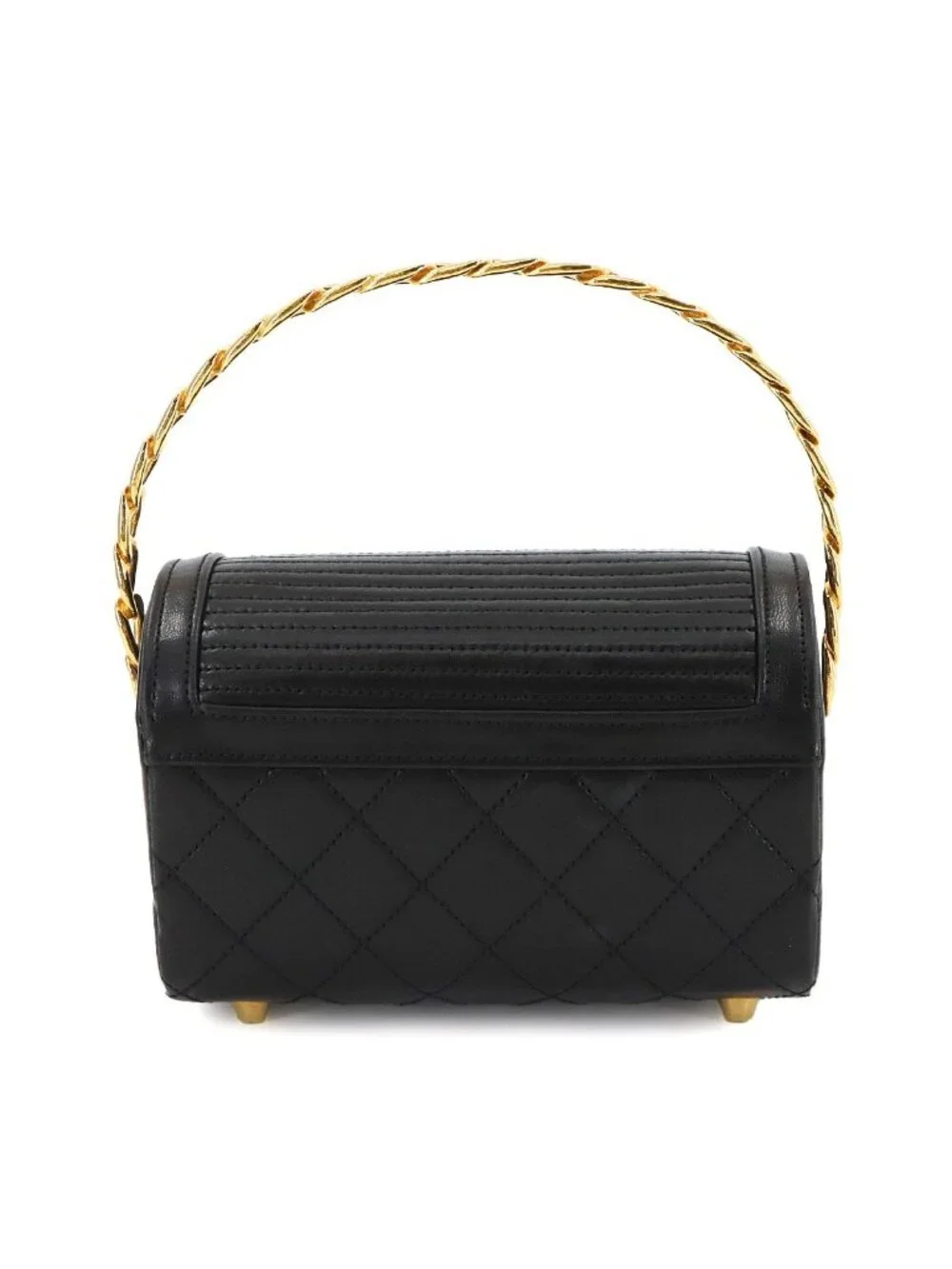 Chanel Quilted Top Handle Flap Hand Bag Lambskin Black Vintage